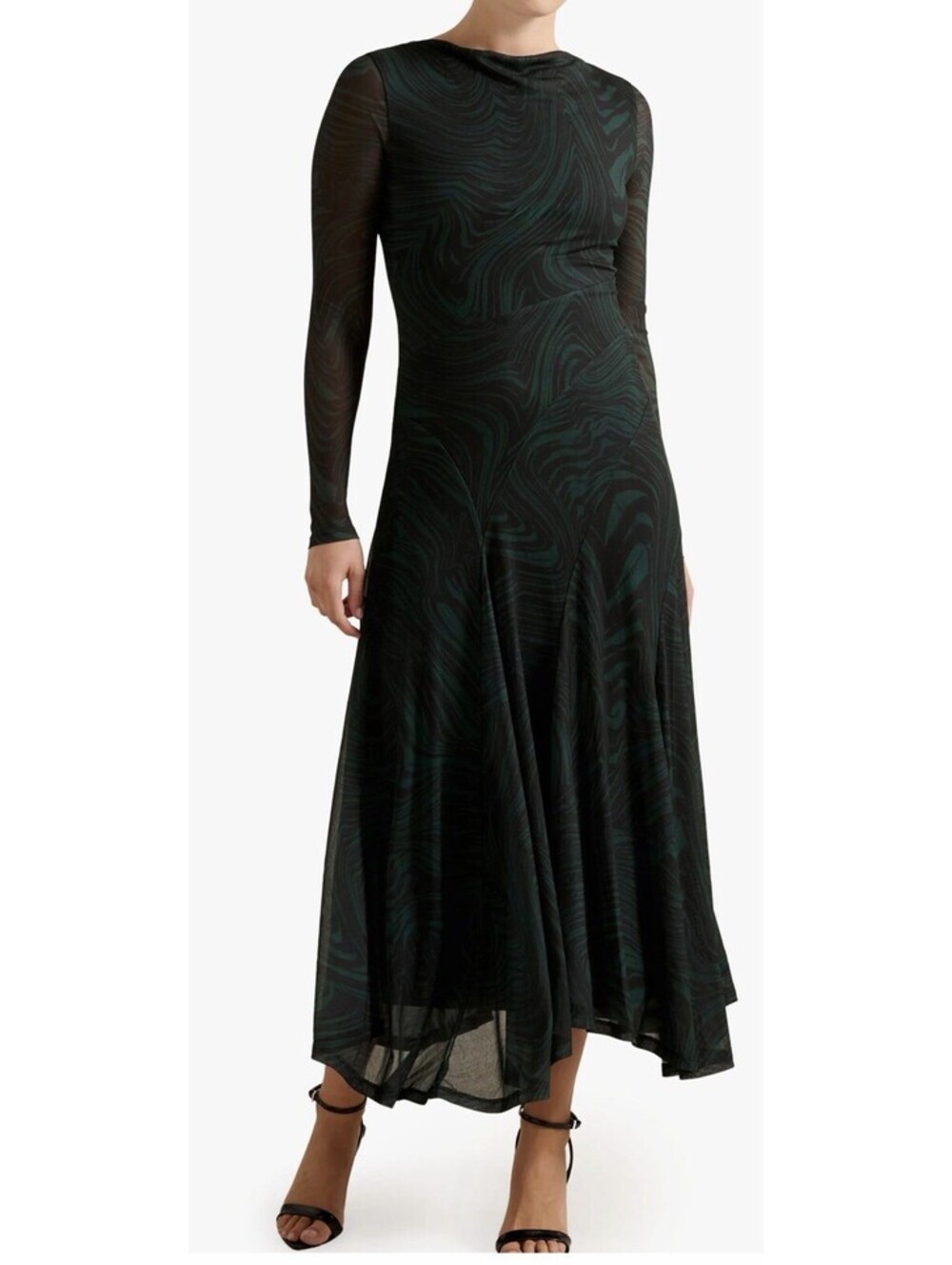 New Ever New Tanny Long Sleeve Asymmetric Hem Mesh Midi Dress In Green US 6 $160